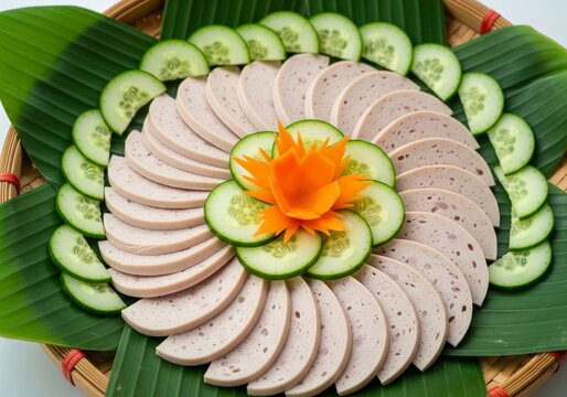 Traditional Cha Lua Vietnamese Pork Roll Served with Vegetables