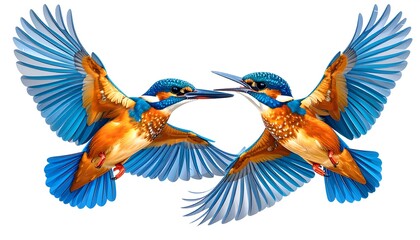 Obraz premium Two kingfishers in flight