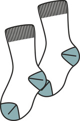 Illustration of two white socks with blue toe and heel accents and striped cuffs hosiery apparel