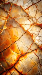 Warm-toned Onyx Stone Texture: Abstract Background of Cracked, Veined Marble with Fiery Orange Hues.