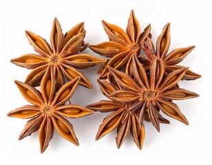 Star anise spice pods isolated on white background aromatic dried seasoning
