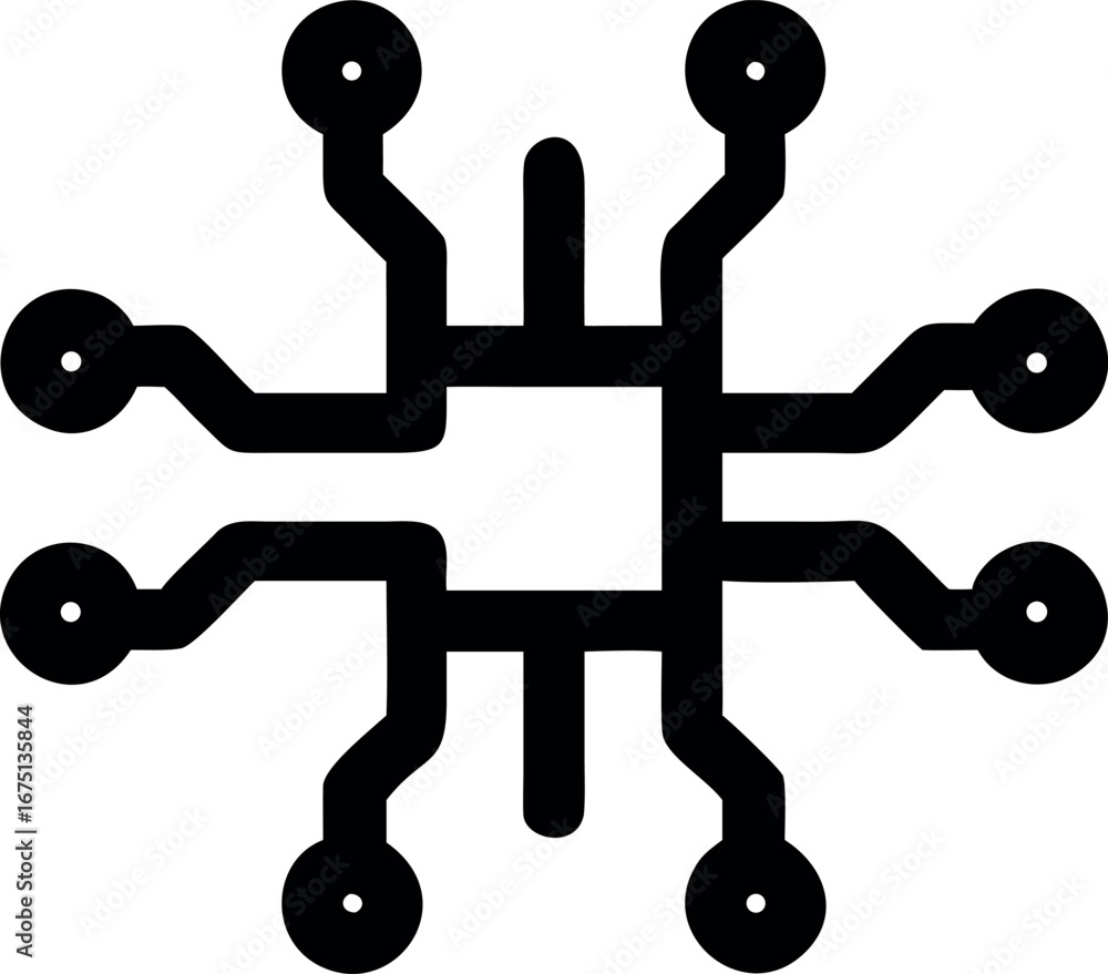 Poster monochrome vector icon of a computer microchip, symbolizing digital processing, network connectivity