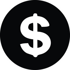 Iconic white dollar symbol centered within a solid black circle symbolizing finance economy business and wealth