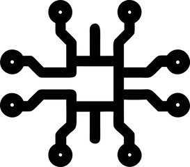 Monochrome vector icon of a computer microchip, symbolizing digital processing, network connectivity, and technological innovation