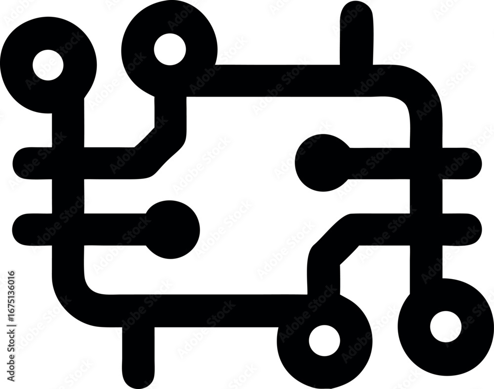 Poster a bold line art icon of a digital processor or integrated circuit board, a symbol for electronics, c