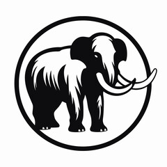 Obraz premium Majestic mammoth, standing powerful in black and white circular frame silhouette