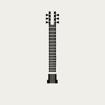 Striking simple guitar neck and headstock musical instrument vector graphic silhouette