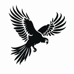 Fototapeta premium Striking parrot with wings spread elegantly in dark monochrome silhouette
