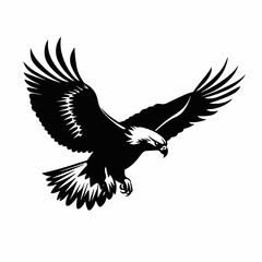 Obraz premium Majestic bald eagle soaring, wings spread in bold black graphic silhouette