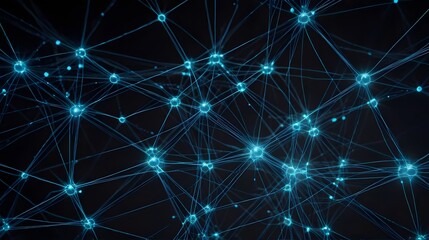Dynamic glowing neural network connections pulsing with bright blue energy, showcasing complex data transmission and futuristic innovation