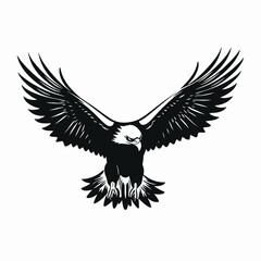 Obraz premium Dramatic eagle soars with wings spread wide in monochrome silhouette