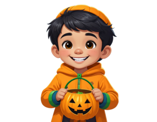 Cartoon Boy Pumpkin Costume PNG – Festive Halloween Character Transparent Background
