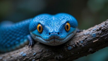 closeup, high resolution, ultra detailed, highly photorealistic, intricate details, vibrant colors, macro shot, blue eyed tree frog, on wooden branch, striking gaze, amphibian, wildlife, HD