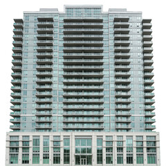 Modern condominium architectural elevation showcase against a dramatic black backdrop