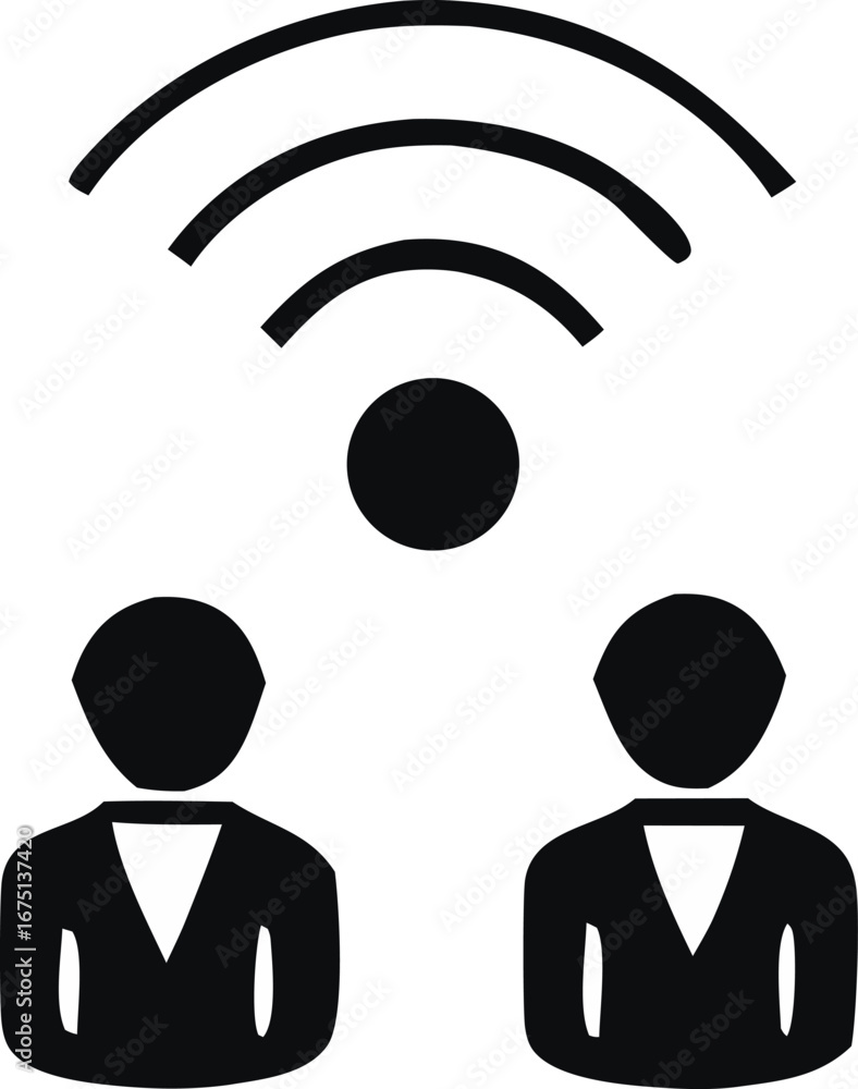 Poster wireless communication between two people connected by wi-fi signal icon representing modern technol