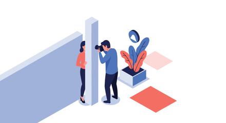 Photographer capturing a model in a modern studio environment with geometric shapes