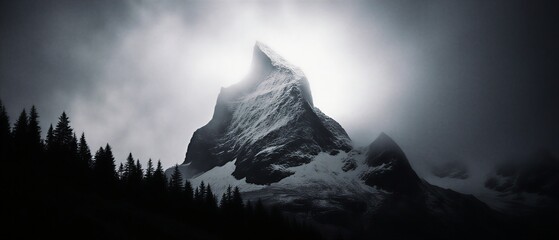 dramatic mountain peak covered in mist at dusk | travel, nature, scenery, landscape, dramatic theme