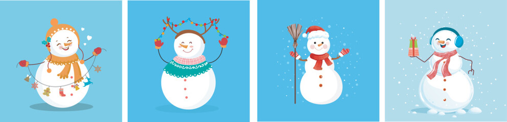 Festive Christmas Snowman vector bundle set for holiday designs.