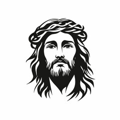 Dramatic portrayal of Jesus Christ with Crown of Thorns vector silhouette