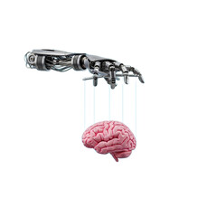 A robot is holding a human brain - Transparent Background