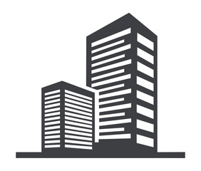 Fototapeta premium Modern skyscraper building silhouette vector icon for corporate, real estate, and finance business