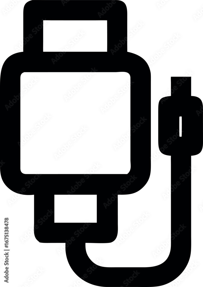Aufkleber minimalist line art icon of a wearable smart watch connected to its charger, representing a simple v