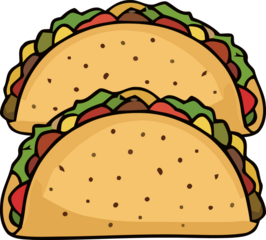 Two crispy tacos stuffed with beef, beans, lettuce, tomatoes, and corn, bursting with Mexican flavors