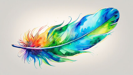 Watercolor feather illustration colorful feather design vibrant feather art artistic feather drawing detailed feather