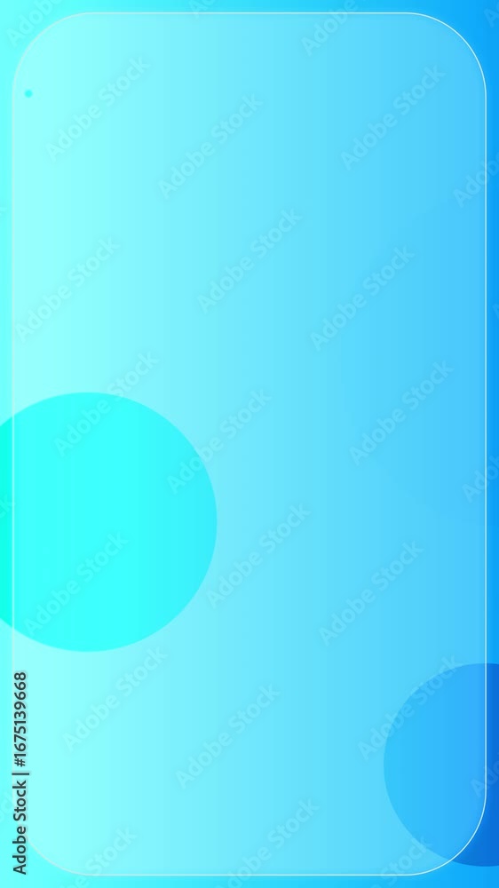 Poster abstract blue background gradient tones, large circular shapes, soft frame border, modern minimalist