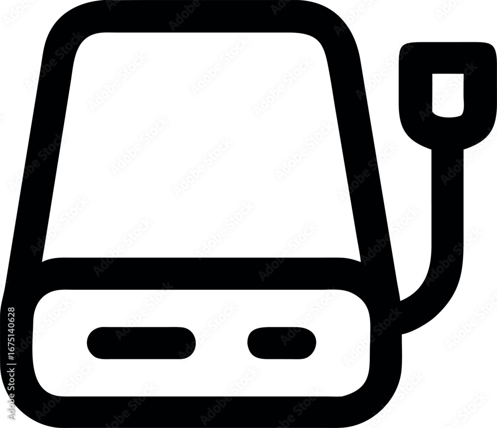 Poster simple black and white vector symbol of a portable external hard disk, an icon for digital data stor