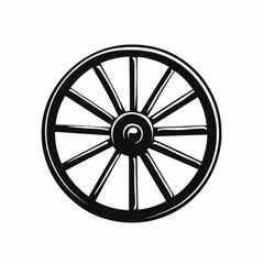Fototapeta premium Old wagon wheel with spokes in vintage style dark silhouette