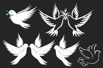 White Dove Peace Vector in Brush Ink Style, Hand Drawn Bird Illustration Symbolizing Freedom, Hope, Harmony, and Love for International Peace Day Logo, Poster, Sticker, and Decoration