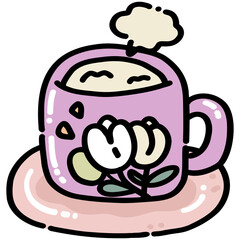 Cute Purple Floral Mug with Steam