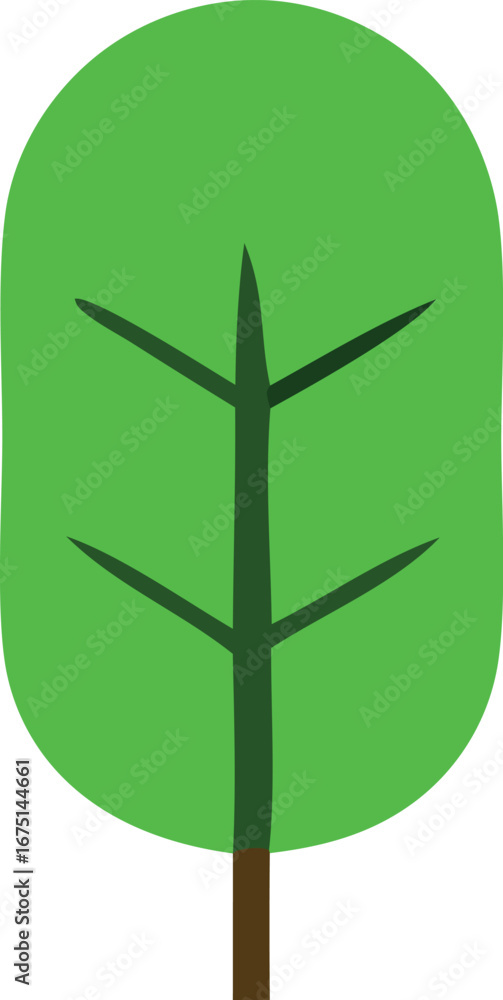 Poster simple green tree illustration with brown trunk and distinct branches on for nature design elements