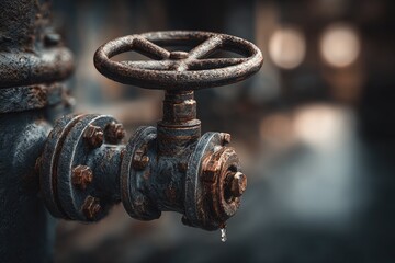 Rusty industrial valve with drip