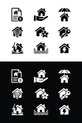 Home insurance and disaster protection icons set