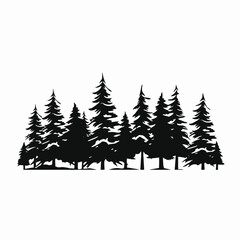 Fototapeta premium Striking evergreen trees, forest arrangement, isolated, black on white, forest silhouette