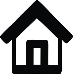 Simple black silhouette of a house with a doorway and gable roof ideal for various design projects