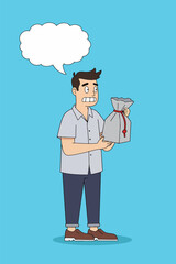 Worried Man Holding a Bag