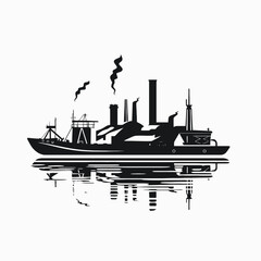 Obraz premium Industrial ship casting reflection on smooth surface, a bold monochrome silhouette