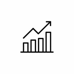 Black and white line art bar graph with upward trend arrow vector