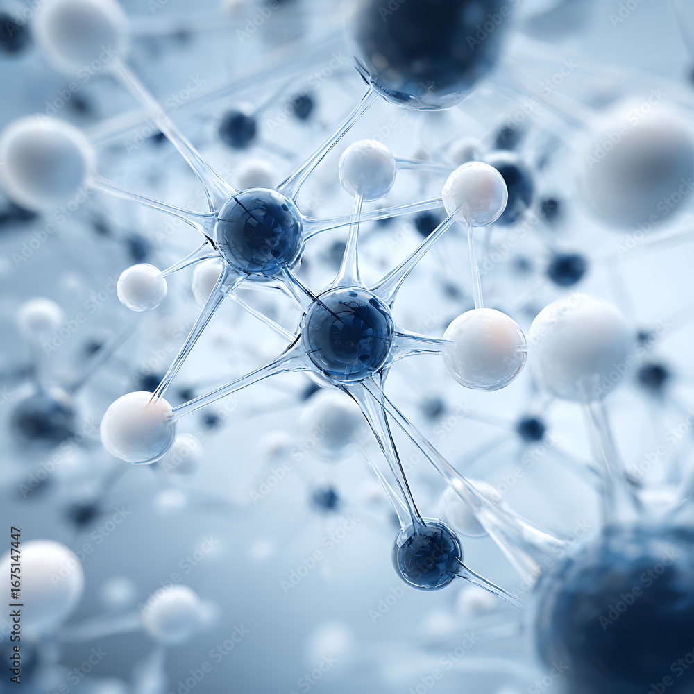 Poster intricate molecular structure showcases science and research, a modern visualization of atoms and mo