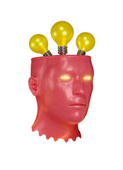 3D render of Conceptual light bulbs in head. concept of idea, creative thinking