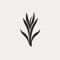 Minimalist leaf plant design in black and white color scheme silhouette