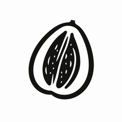 Stylish open papaya, a tropical food illustration, black monochrome silhouette