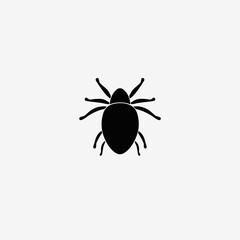 Small black tick with eight legs against white background silhouette