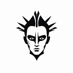 Abstract fierce expressionistic punk rocker human face bold illustration stark silhouette