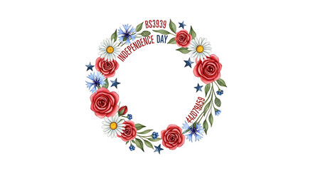 Watercolor Floral Frame with Red Roses and Patriotic Elements for Independence Day