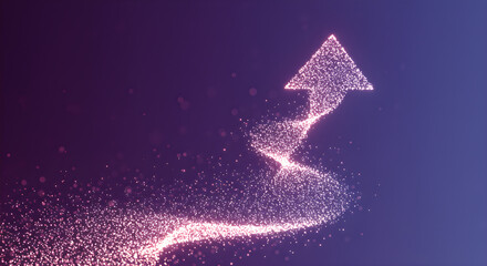 Dynamic Glowing Particle Arrow Ascending, Symbolizing Growth and Progress on a Vibrant Gradient Background