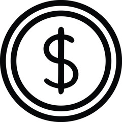 Hand-drawn style dollar coin icon for financial concepts and money symbol representation